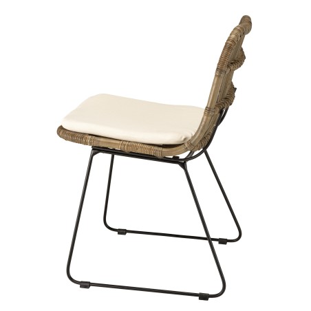 KALLY - Set of 2 Grey Rattan Chairs with White Cushions and Black Metal Legs