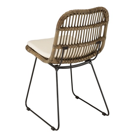 KALLY - Set of 2 Grey Rattan Chairs with White Cushions and Black Metal Legs