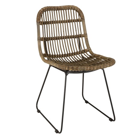 Lot 2 chaises rotin grisé coussin blanc métal noir