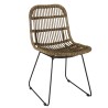 KALLY - Set of 2 Grey Rattan Chairs with White Cushions and Black Metal Legs