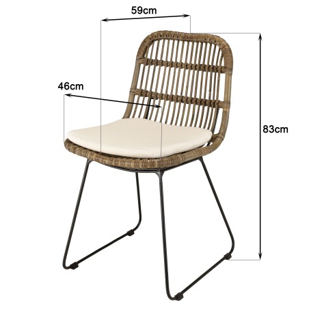 Lot 2 chaises rotin grisé coussin blanc métal noir
