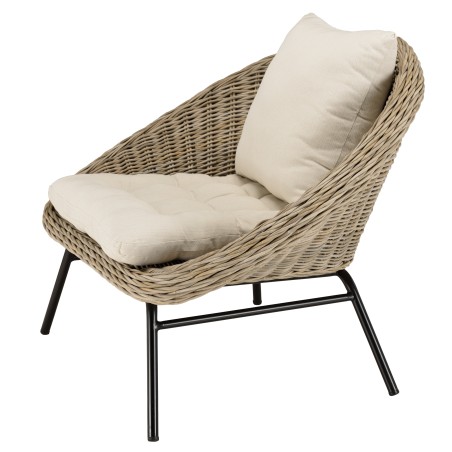 KALLY Kubu Lounge Chair with White Seat Cushion and Black Metal Legs