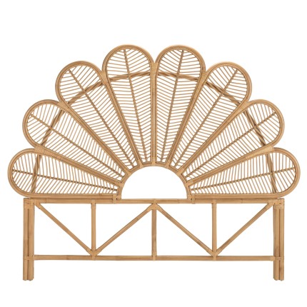 Tête de lit demi-lune KALLY en rotin brun miel 140/160cm