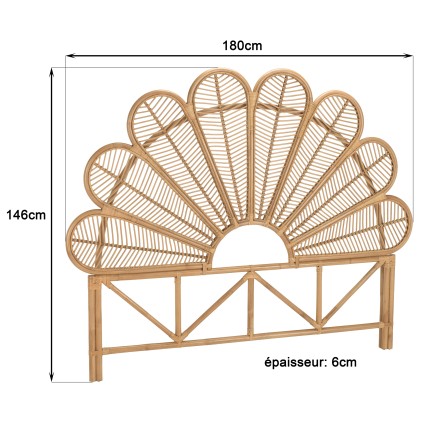 Tête de lit demi-lune KALLY en rotin brun miel 140/160cm