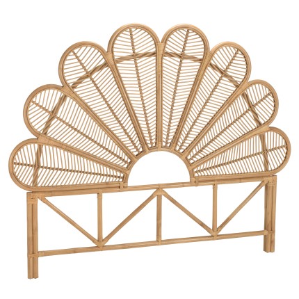 KALLY Half-Moon Headboard 140/160cm 'Flower' Honey Brown Rattan