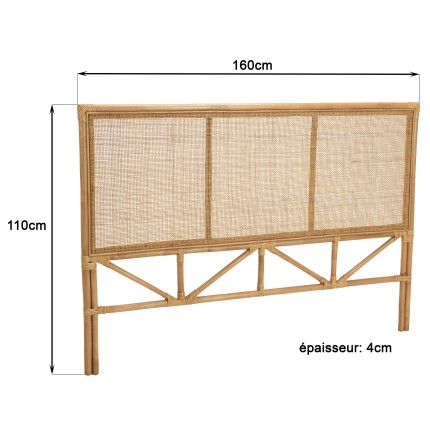 Tête de lit en rotin brun miel 160x110 cm - Style bohème chic