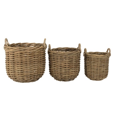 KALLY - Set of 3 Round Storage Baskets in Natural Rattan