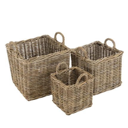 Set de 3 paniers de rangement carrés en kubu naturel KALLY