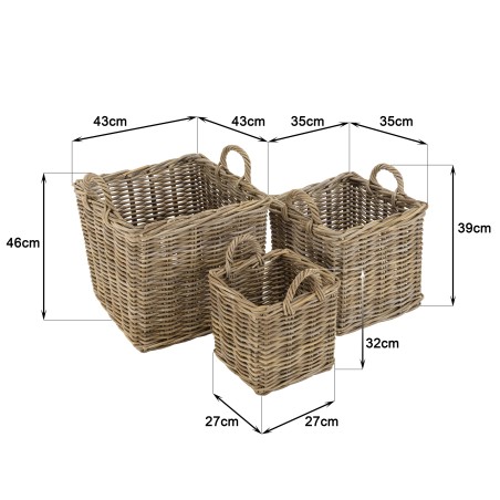 KALLY - Set of 3 Square Storage Baskets
