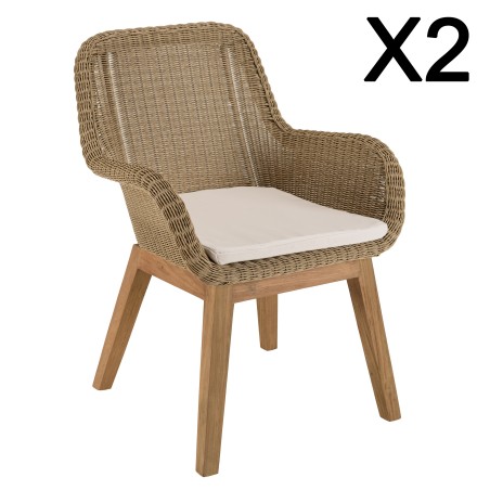 Lot 2 fauteuils jardin rotin synthétique KALLY