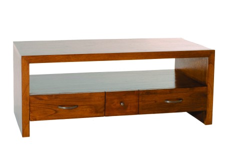 LORINE Brown TV Stand with 2 Large Drawers and 1 Small Drawer