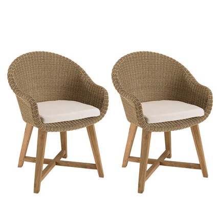 KALLY - Set of 2 Synthetic Rattan Garden Armchairs with Cushions