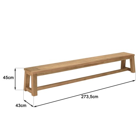 Banc de jardin en teck recyclé 270x35cm