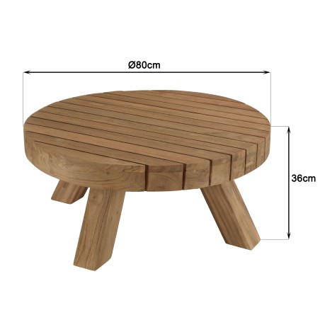 Table basse jardin ronde en teck recyclé KALLY 80x80m