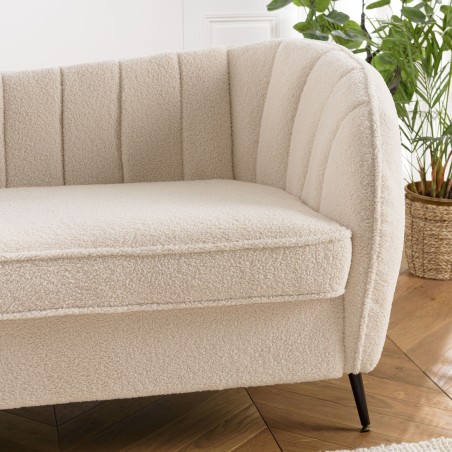 LEOPOLD 2-Seater Wave Sofa in Ecru Bouclé Fabric