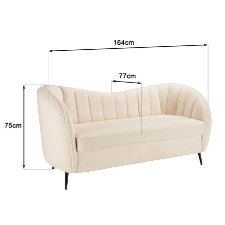 LEOPOLD 2-Seater Wave Sofa in Ecru Bouclé Fabric