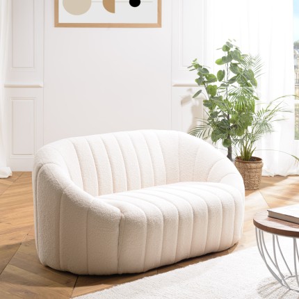 LEOPOLD 2-Seater Shell Sofa in Ecru Bouclé Fabric