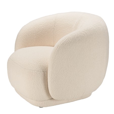Fauteuil arrondi LEOPOLD en tissu bouclette écru