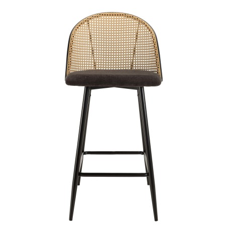 LEA - Set of 2 Island Stools with Black Fabric and Cane Backrests