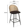 LEA - Set of 2 Island Stools with Black Fabric and Cane Backrests