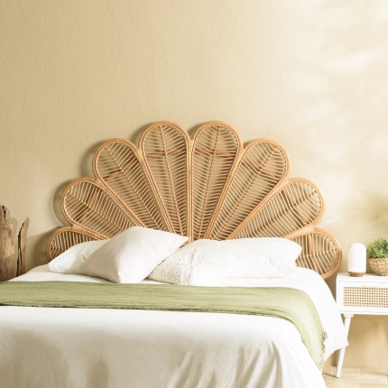 Tête de lit demi-lune KALLY en rotin brun miel 140/160cm