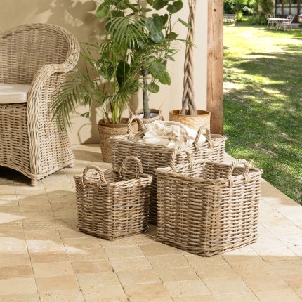 Set de 3 paniers de rangement carrés en kubu naturel KALLY