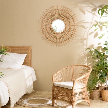 KALLY Round Mirror 100 cm - Sun Design, Honey Brown Rattan