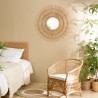KALLY Round Mirror 100 cm - Sun Design, Honey Brown Rattan