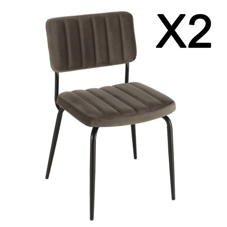Lot 2 chaises velours gris foncé AGATHE