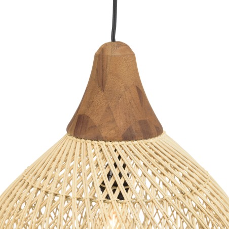 SIXTINE 'Bell' Pendant Light 40x40cm - Natural Rattan & Teak