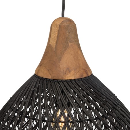 SIXTINE 'Bell' Pendant Light - Black Rattan and Teak, 40x40cm