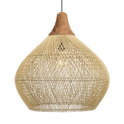 Suspension SIXTINE en rotin et teck 68x68cm