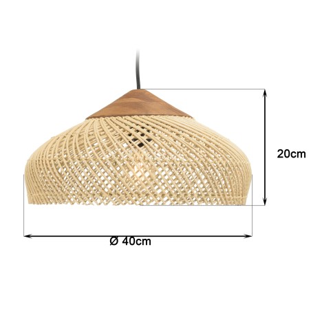 SIXTINE Pendant Light - Natural Rattan & Teak - 40 x 40 cm