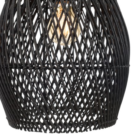 SIXTINE 'Drop' Pendant Light 25x25cm - Black Rattan & Teak