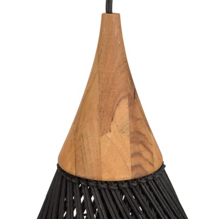 Suspension goutte rotin noir et teck 25x25cm