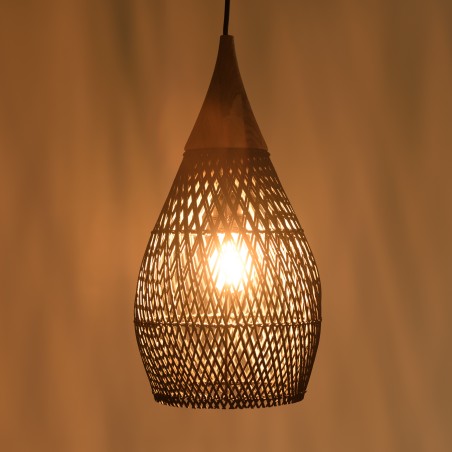 SIXTINE 'Drop' Pendant Light 25x25cm - Black Rattan & Teak