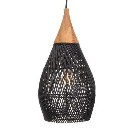 SIXTINE 'Drop' Pendant Light 25x25cm - Black Rattan & Teak