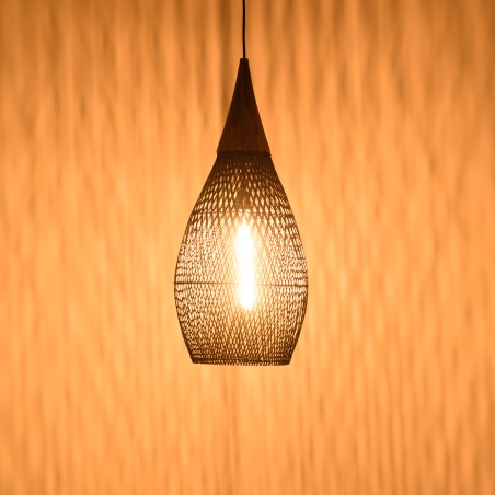 SIXTINE 'Drop' Pendant Light 35x35cm in Black Rattan and Teak