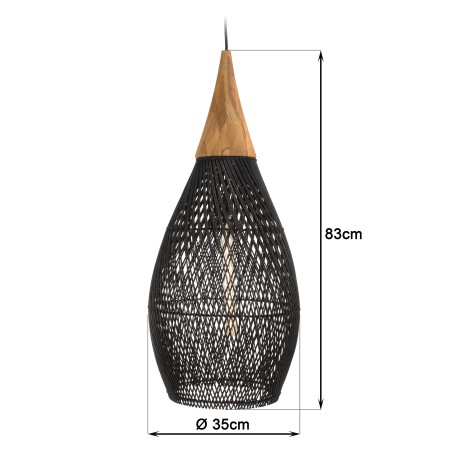 Suspension SIXTINE en rotin noir et teck 35x35cm
