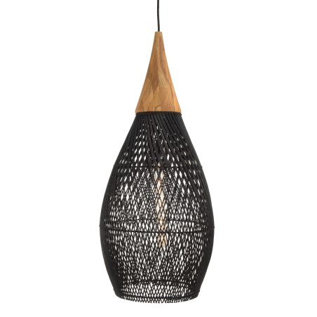 Suspension SIXTINE en rotin noir et teck 35x35cm