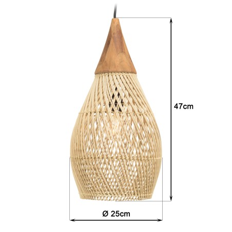 SIXTINE 25x25cm 'Drop' Pendant Light in Rattan and Teak