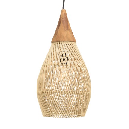 Suspension SIXTINE - Rotin naturel et teck 25x25cm