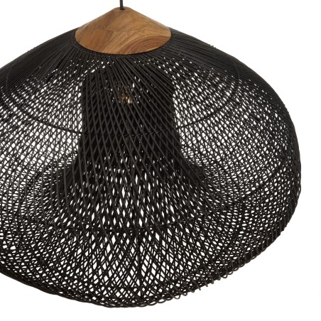 SIXTINE 'Funnel' Pendant Light 80x80cm Black Rattan/Teak - Elegant and Modern Design