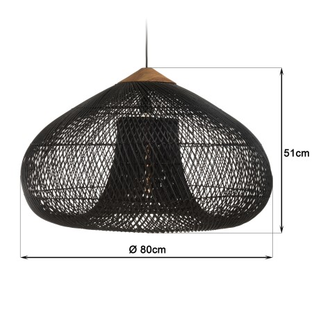 SIXTINE 'Funnel' Pendant Light 80x80cm Black Rattan/Teak - Elegant and Modern Design