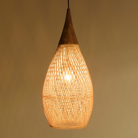Suspension SIXTINE - Rotin naturel et teck 35x35cm