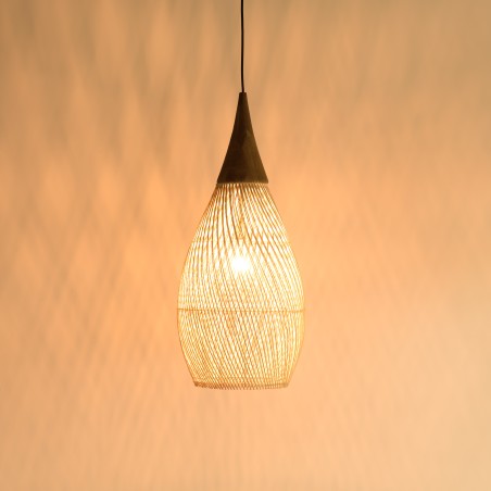 SIXTINE 'Drop' Pendant Light - Natural Rattan & Teak - 35x35cm