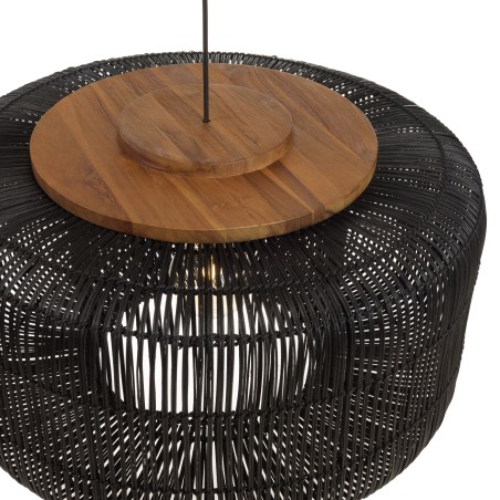 Suspension SIXTINE en rotin noir et teck 76x76cm
