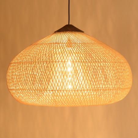 SIXTINE 'Funnel' Pendant Light 80x80cm Natural Rattan/Teak