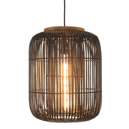 SIXTINE 'Elongated' Pendant Light - Black Rattan & Teak - 35 x 35 cm