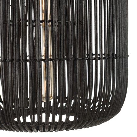SIXTINE 'Elongated' Pendant Light - Black Rattan & Teak - 35 x 35 cm